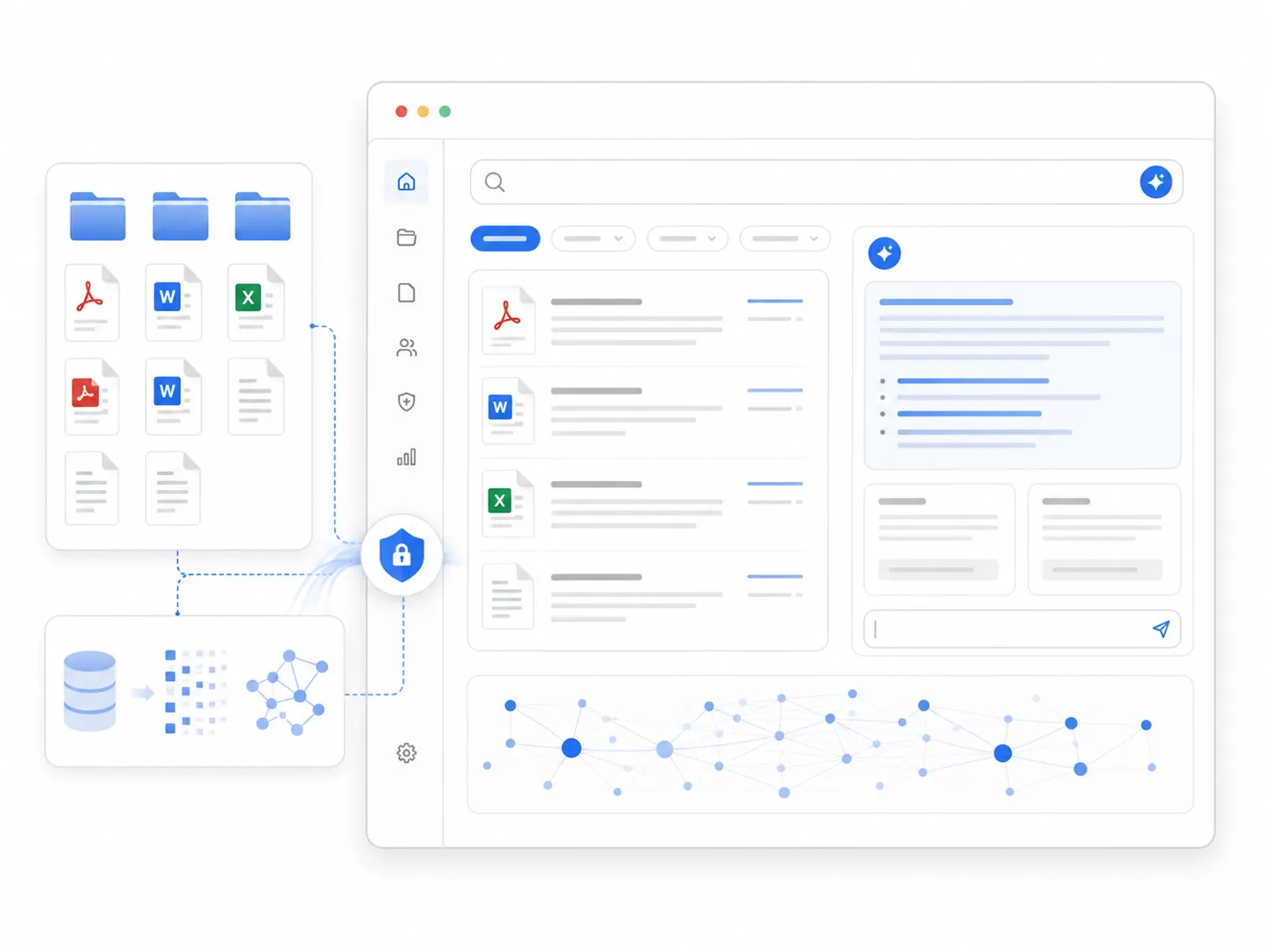 Enterprise knowledge platform visual with document search and AI answer interface